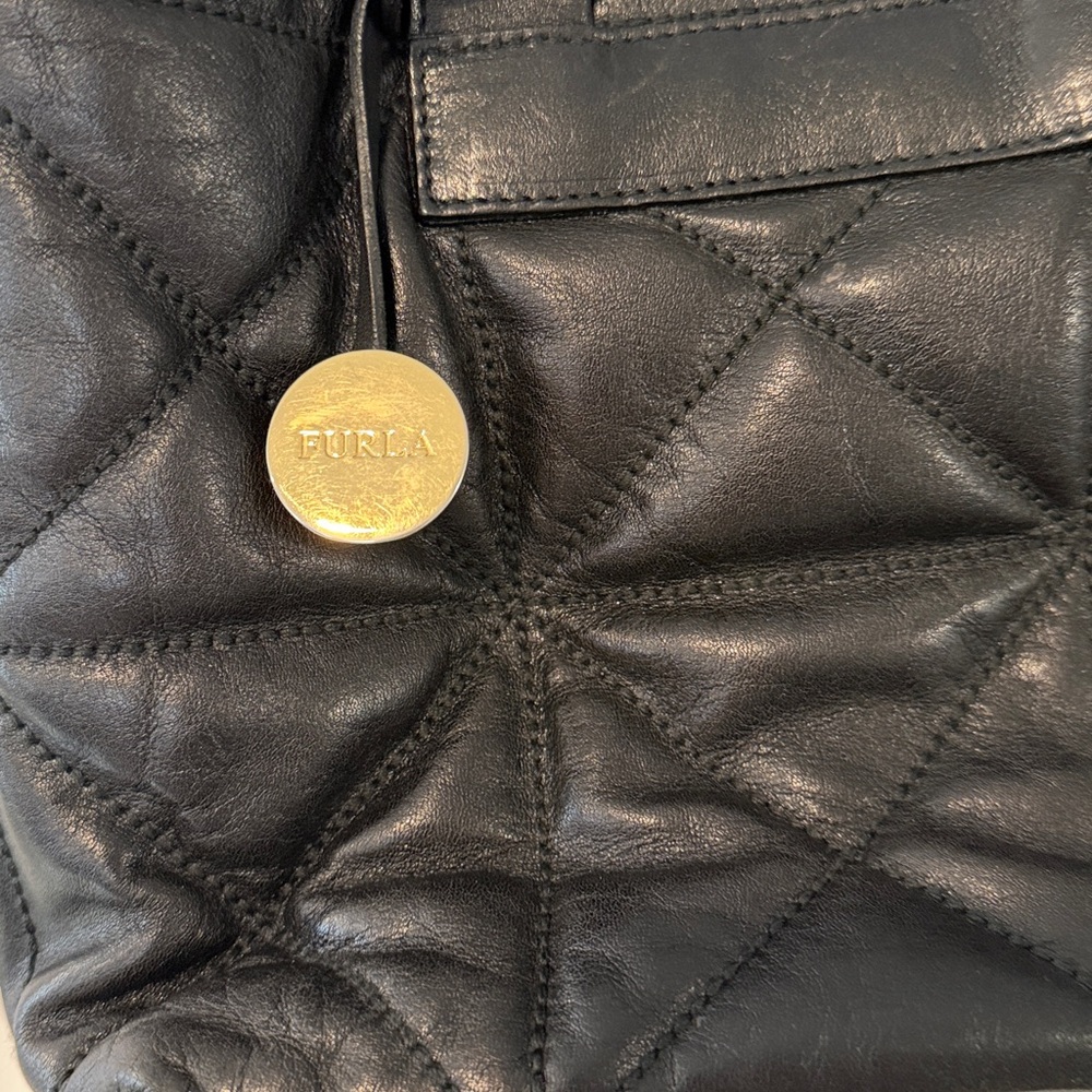 Furla Black Quilted Leather Tote with Gold Medallion - Picture 2 of 10